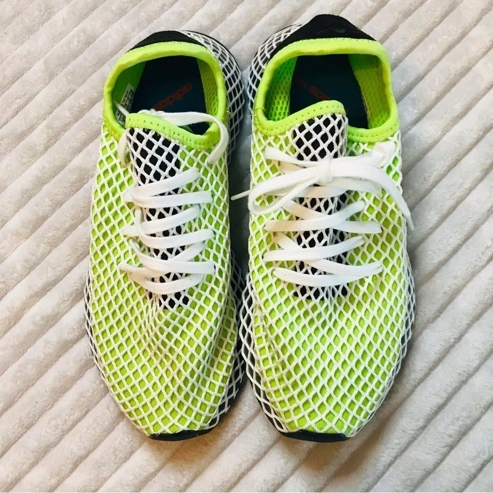 adidas Deerupt Muted Neons Solar Slime Mesh Sneakers Tennis Shoes mens size 5